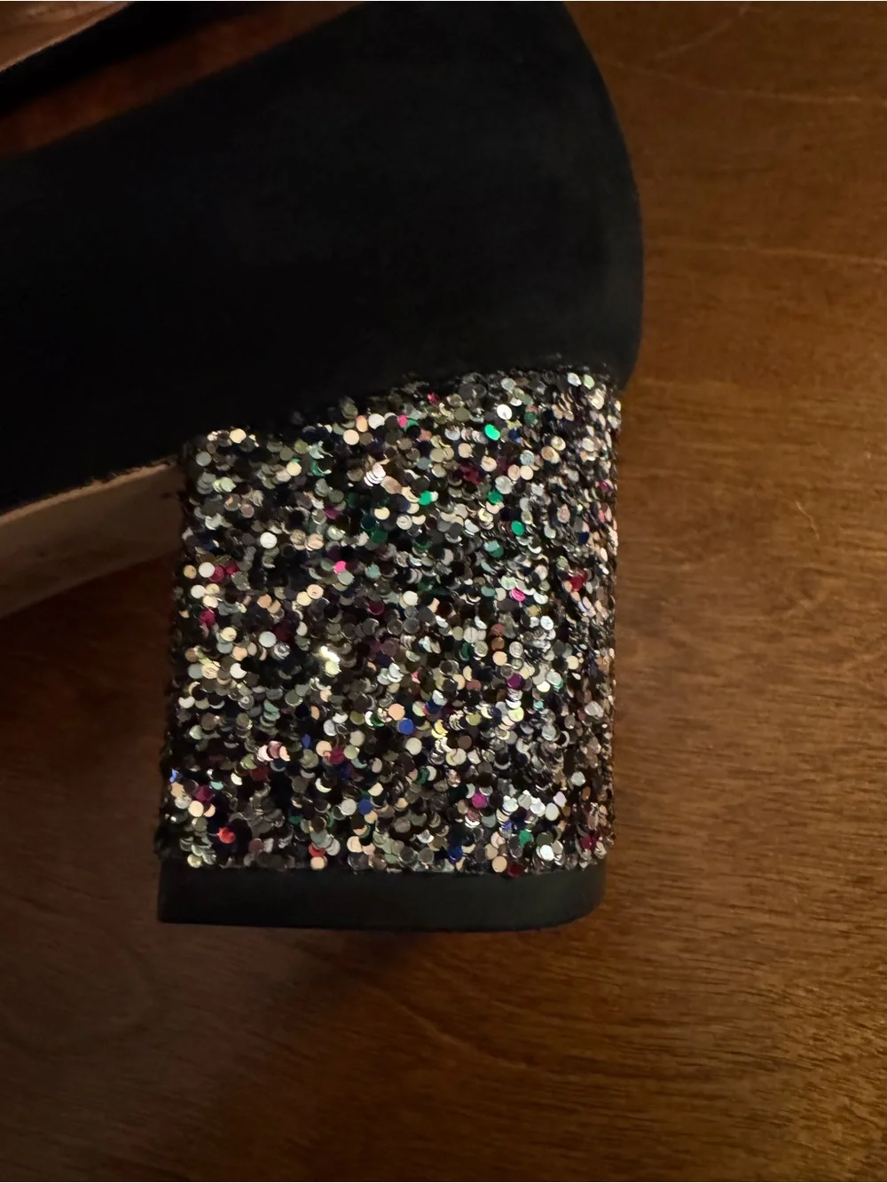 J. Crew Black Suede Pumps with Glitter Block Heel